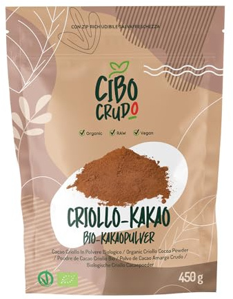 CiboCrudo Cacao in Polvere- 450gr - Cacao Amaro in Polvere, Cacao Powder, Biologico Naturale e Puro al 100%, Fave di Cacao Crudo Criollo, Ricco di Minerali e Vitamine