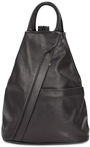 Belli City Backpack leichte italienische Leder Damentasche Rucksack Handtasche in schwarz - 29x32x11 cm (B x H x T)