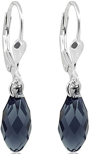 Ohrringe Silber Schwarz Tropfen Kristalle aus Österreich 925 Sterling NOBEL SCHMUCK