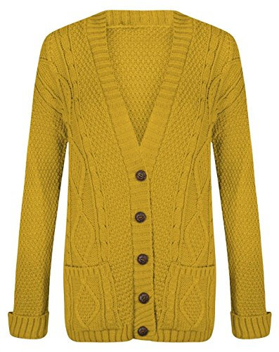 Purple Hanger New Womens Everyday Long Sleeve Button Top Ladies Chunky Aran Cable Knit Grandad Cardigan (12-14 ML, Mustard)