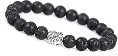 GD GOOD.designs Buddha Armband für Damen und Herren I Perlenarmband mit echten 8mm Lava Perlen I Schwarzes Kugelarmband