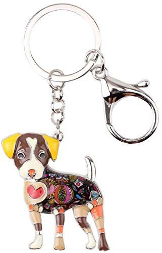 BONSNY Emaille-Legierung süße Jack Russell Hund Hündchen Schlüsselanhänger für Frauen Geschenke Auto Geldbörse Handtasche Hundeliebhaber Schmuck Zubehör (Brwon)