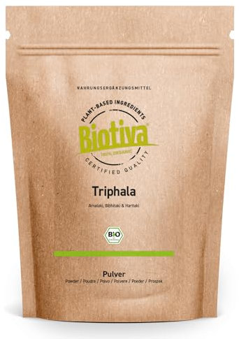 Triphala Pulver Bio 200g - aus Amalaki Haritaki Bibhitaki - Ayurveda Biotriphala - Abgefüllt und Kontrolliert in Deutschland - 100% Vegan - Biotiva