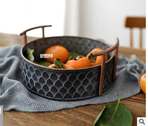 Retro Gray Iron Fruit Bowl and Basket - Double Ear Metal Display Bowl for Table Decor and Kitchen Use