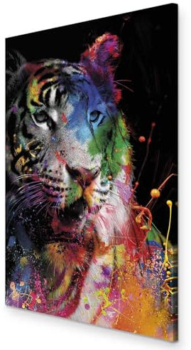 murando - Wandbilder XXL Tiger 80x120 cm 1 tlg - Wand Deko Vlies Leinwand Bilder Groß Wanddeko Wohnzimmer Schlafzimmer Kunstdrucke - Tiere schwarz bunt Farbflecken g-C-0273-b-a