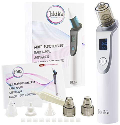 Jikika Aspiratore Nasale Neonato Elettrico 2 in 1 Aspira Punti Neri, Aspira Muco Neonato Bambini 5 Punte In Silicone, Tira Muco Neonati Aspira Pulisci Naso, Aspiramuco Ricaricabile Usb, Certificato CE