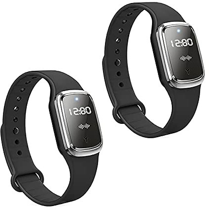 Pulsera repelente de mosquitos ultrasónico con función de reloj, recargable por USB, repelente de mosquitos, adecuado para adultos y niños, banda repelente de insectos (2 unidades, negro)