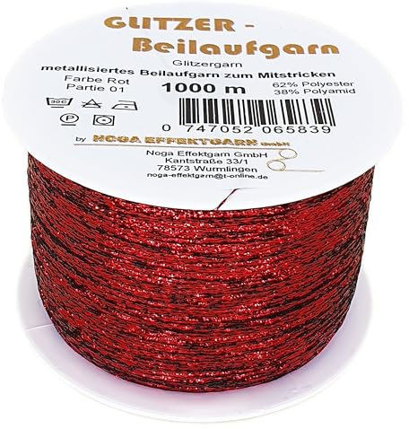 Glitzer-Beilaufgarn auf 1000 Meter Spulen in der Farbe Rot