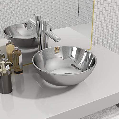 lvssiao Design Waschbecke, Waschbecken Waschtisch Waschbecken 28 x 10 cm Keramik Silbern Aufsatzwaschbecken Waschschale Gäste WC