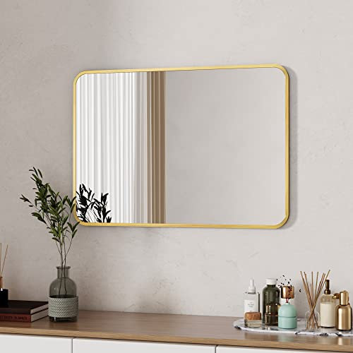 Boromal Spiegel Gold 40x60cm Rechteckiger Spiegel Metallrahmen Badezimmerspiegel Badspiegel Wandspiegel für Badezimmer, Schlafzimmer, Gäste WC