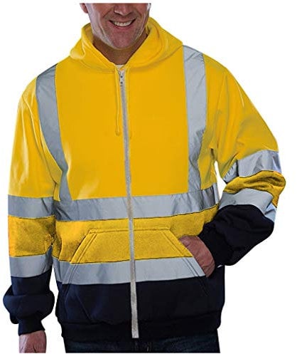 Beokeuioe Baustelle Sicherheitsjacke Herren Reflektierend Hoodie Kapuzen Reißverschluss Warnjacke Verkehr Arbeitsjacke Kapuzenpullover Gelb Orange Grün Warnschutz Mantel