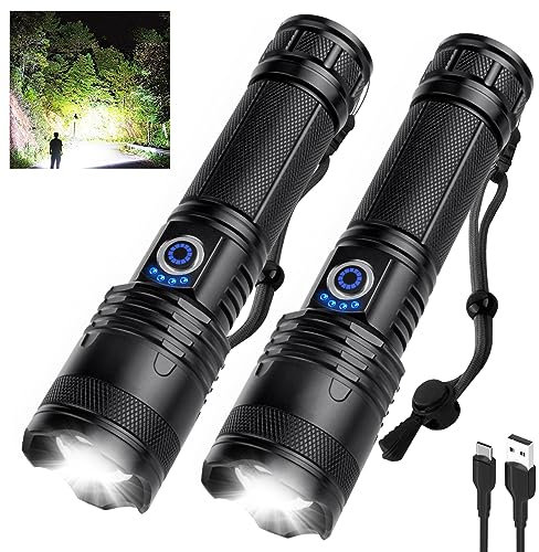 QOPOYU Torcia a LED ricaricabile ad alta luminosità, 2000 lumen, torcia tattica super luminosa, potente, 5 modalità IPX6, impermeabile, torcia portatile per emergenze in campeggio