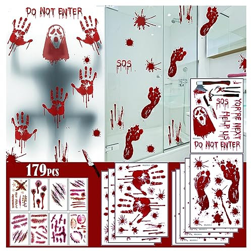 Halloween Deko Fenster 179pcs für Halloween Deko Badewanne, Halloween Deko Kühlschrank, Halloween Deko tür Mit Wundtattoo Aufkleber für Halloween Party