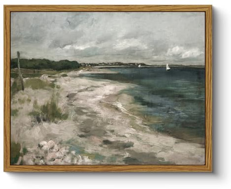 ARPEOTCY Leinwand Bilder mit Rahmen, Vintage Wandbilder, Klassisch Wand Deko Wohnzimmer Schlafzimmer Badezimmer Küche, Bauernhaus Zimmer Deko Aesthetic, Küsten Landschaft Painting, 20x25cm, klein