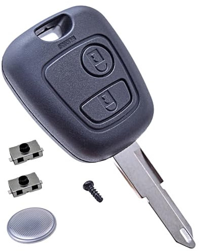 ANGOFIZ Coque Clé Télécommande Compatible avec Peugeot 106 107 206 206CC 206 Break SW 207 306 406 +Lame Vierge NE73 + 2 Boutons Poussoir Switch +Pile