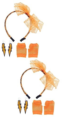 DEARMAMY 2St Spitzenstirnband fingerlose Handschuhe aus Mesh 80er-Jahre- 80er Ohrringe fingerless gloves handschuhe fingerlos Handkette Haarband Partykostüme der 80er Neon-Ohrringe