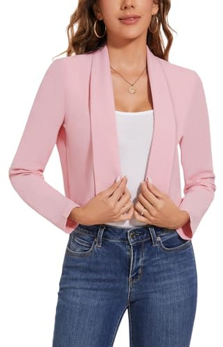 LADI TREND Blazer court ouvert sur le devant pour femme - Blazer à manches longues - Décontracté - Cardigan châle à revers, F-rose., XL