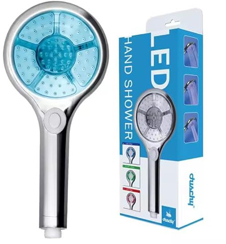 JINYOMFLY Douchette Douche LED 3 Couleurs, Douchette LED 3 Modes, Contrôle de Température, Douchette Douche Haute Pression LED, 12.5CM Pommeau Douchette Lumineux