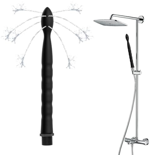 Analdusche Silikon 24 cm 8 Löcher Duschaufsatz Intimdusche Damen Herren | Ans Dusch-Rohr Anschließbar mit Warmem Wasser, Sanfte Darmspülung & Intimhygiene, Diskret Schwarz, Einfach zu Reinigen