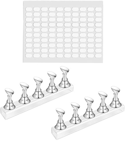Jetstream 2 Pièces Argent Présentoir à Ongles en Acrylique, Argent Support Magnétique pour Faux Ongles, Support de Pratique de Pointe d'Ongle, compatible avec les Salons de Manucure