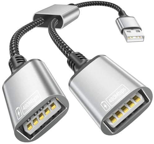RFNAYK USB Splitter Y Kabel, USB Doppelstecker Y Kabel Verteiler 1 auf 2 Adapter, Typ A 1 Stecker zu 2 Buchse Adapter, Dual Port Erweiterung Ladekabel Verlängerungs Hub für PC Laptop Mac PS5 Tastatur