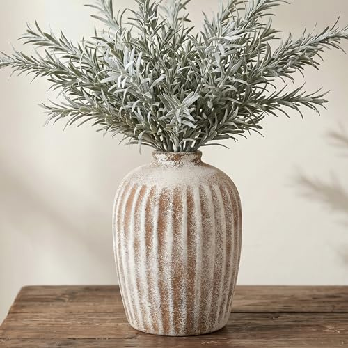 KRYSTHIA Keramik Blumenvase, Dekorative Terrakotta Vase für Pampasgras, Runde Rustikale Vasen für Wohnkultur, Bauernhaus Vintage Vasen für Wohnzimmer, Küche, Büro, Couchtisch, Schlafzimmer