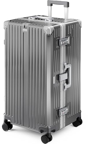 ALPHA CAMP Koffer Größe XL Reisekoffer Leicht Hartschalenkoffer Polycarbonat 92L Luggage Suitcase mit Rollen TSA Schloss & Aluminium Rahmen Handgepäck 40 * 36 * 77cm Grau