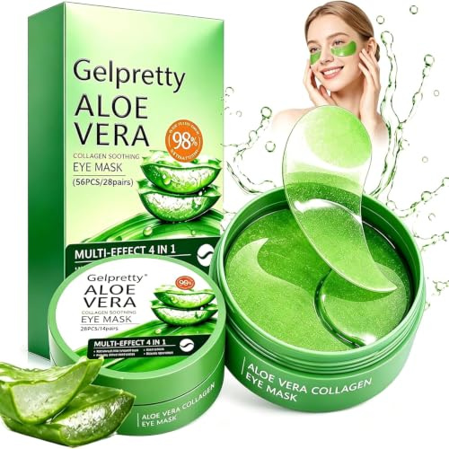 56 Pièces Masque Yeux Aloe Vera, Masque Hydratant pour les yeux | Anti-Cernes et Anti-Rides, Soin Nourrissant pour le Contour, Revitalise Le Regard Fatigué, Visage Homme Femme