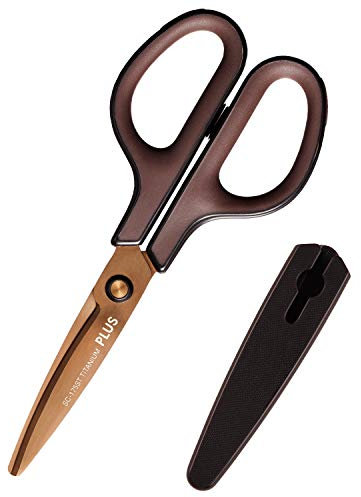PLUS FITCUT CURB Easy grip [titanium coating] SC-175ST Brown | Sharp cutting and optimal comfort scissors - [Japan Import]