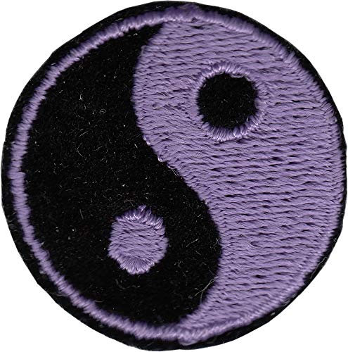 Yin Yang – Lila und Schwarz rund – Bestickter Aufnäher zum Aufnähen oder Aufbügeln