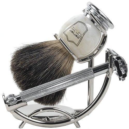 Parker Safety Razor 29L Safety Razor Shave Set - Inklusive Schwarz Dachs Pinsel, Stand & Parker 29L Schmetterling öffnen Rasierapparat