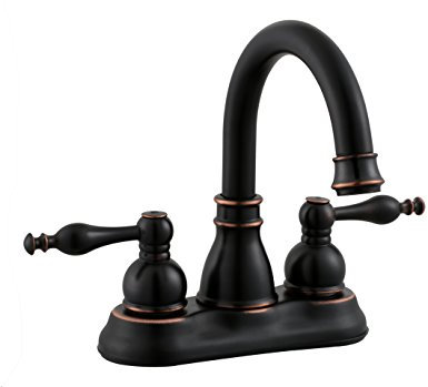Derengge F-450-JM ORB - Grifo de lavabo de baño con dos asas de bronce aceitado con montaje de drenaje emergente, cumple con cUPC NSF AB1953 sin plomo Derengge