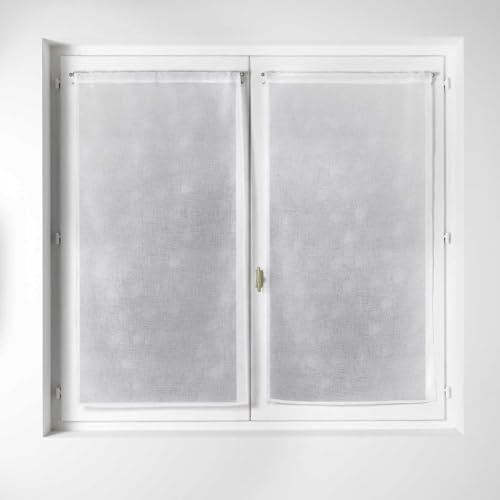 HomeMaison 813195 Vorhang, Etamin, Bedruckt mit kleinen Punkten, Polyester Weiß/Silber, weiß, 60x160