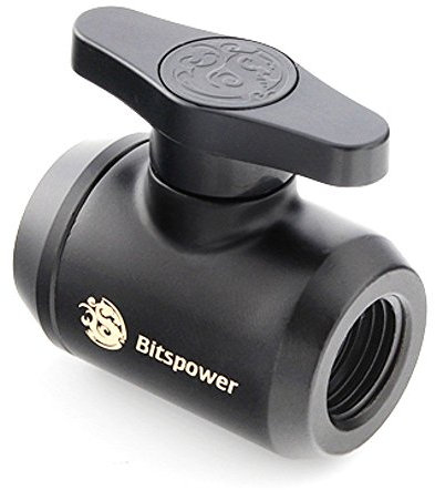 Bitspower Absperrhahn 2 x G1/4 Zoll IG, Schwarzer Griff – Carbon