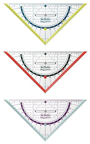 3x Herlitz Geometriedreieck my.pen / 16cm / mit Griff / 3 Farben