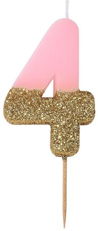 Talking Tables Premium-Qualität Rosa Zahlenkerze Nummer 4 Vier Geburtstagskerze Geburtstag Tortenaufsatz Dekoration, Wachs, Glitzer, Höhe 8 cm funkelnd schön