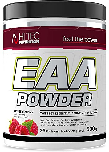 Hi Tec Nutrition EAA Aminosäuren Pulver - Himbeere 500g - Essentielle Aminosäuren für Muskelaufbau & Regeneration - für Sport, Fitness & Bodybuilding - 36 Portionen