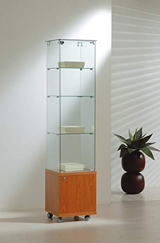 Glas-Vitrine ohne Rahmen T 40 x B 40 x H 180 cm - schmale Ausstellungsvitrine Sicherheitsglas mit Unterschrank abschließbar - Vitrinenschrank ohne Beleuchtung