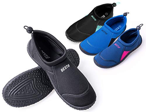 BESTIF Badeschuhe Herren Damen | Schwimmschuhe Neopren Wasserschuhe Kordelzug | Leicht und Bequem | Gr. 36-45 (Schwarz, 42)