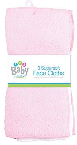 New 3 Pack Super Soft Baby FACE Hand Cloths Bath Flannel Wash Towel Wipe Feeding (Pink & White)