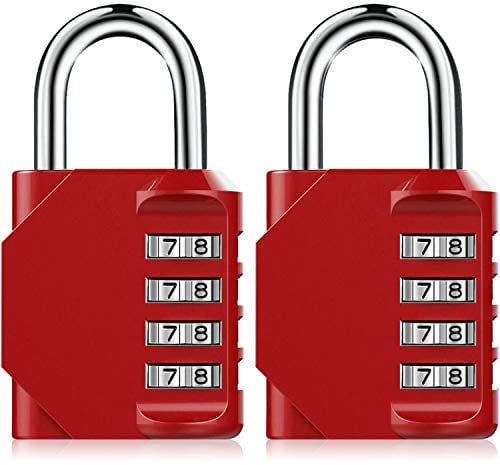 Combination Padlock Heavy Duty Lock - BeskooHome [ 2 Pack] Waterproof 4-Digit Combination Lock for School, Gym, Outdoor Shed Locker - [Red]