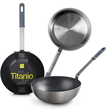 IBILI - Wok Titanio Chef, 30 cm, Aluminium, Anti-Haft-Beschichtung Quantanium, geeignet für Induktion