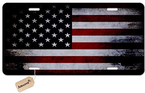 Amcove Nummernschild mit amerikanischer Flagge, dekoratives Auto-Frontkennzeichen, Vanity-Tag, Metall-Autoschild, Aluminium-Kennzeichen für Herren/Frauen/Jungen/Mädchen, Auto, 15,2 x 30,5 cm