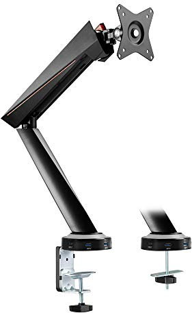LogiLink BP0091 - Soporte de Escritorio para Videojuegos, para Pantallas de 17 a 32 Pulgadas (LCD, LED, OLED, etc.), con Resorte de Gas, hub USB 3.0 y Puertos Multimedia, Longitud del Brazo = 480 mm