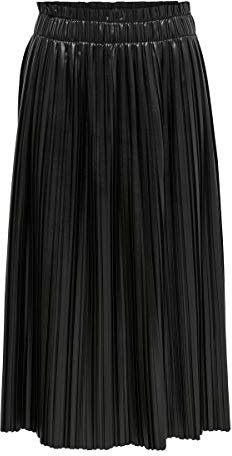 ONLY Damen Röcke onlMie Faux Leather Midi Pleat schwarz L