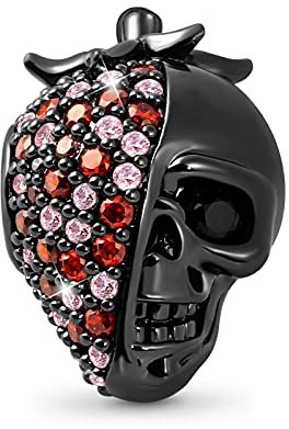 GNOCE Erdbeere Schädel Charms Perle Sterling Silber Schwarz überzogen Totenkopf Beads Charm eingelegt mit Zirkonia Fit Armband/Halskette Schmuck für Frauen Mädchen