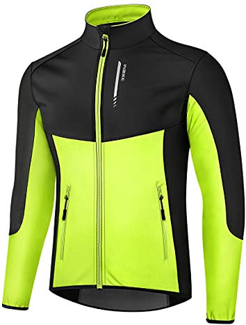 INBIKE Fahrradjacke Laufjacke sportliche softshelljacke warm winddicht wasserdicht MTB Laufen Joggen Bergsteigen Herren Stehkragen mit 2 Taschen Grün&Grau(Grün,2XL)