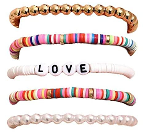 Prosy Boho Mehrschichtige Armbänder Bunte Perlen Ausgefallene Handaccessoires Verstellbarer Schmuck für Frauen und Mädchen (A)