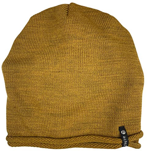 ACHTI I Damen Mütze I Longbeanie I Rund-strick ohne Bommel I leicht gefüttert I lange Passform I Beanie Damenmütze I moderne Farben (gelb senf uni)