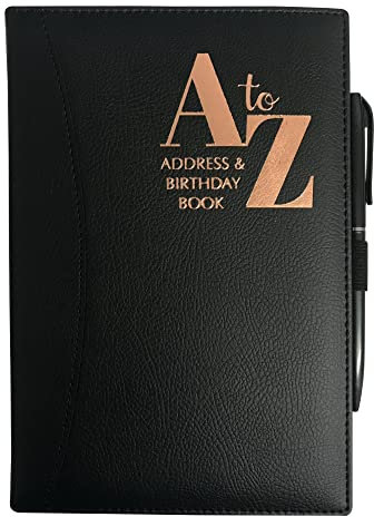 PRECIOUS LONDON Telefon-Adresse & Geburtstagsbuch A-Z Index schöne Farbe PU Leder Stil Einband A5 Größe weich gepolstert mit Stift (schwarz)